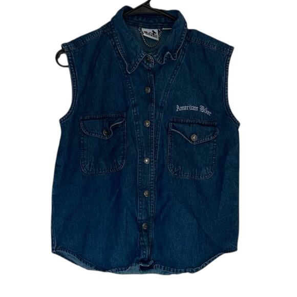 91 American Biker Jackets & Blazers - 91 American Biker Vintage Denim Jean Vest Size L Bikercore Riding Motorcycles